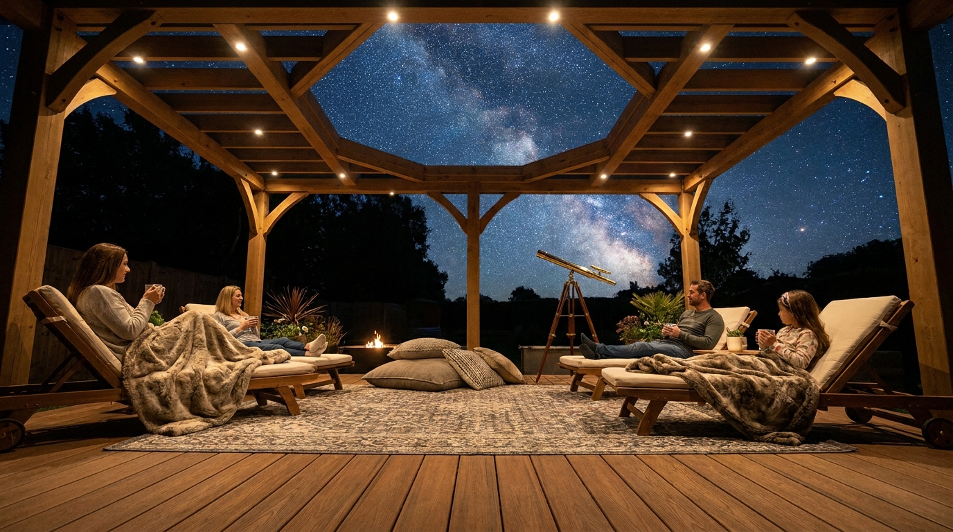 Pergola Ngắm Sao Mát Mẻ Với Sàn Gỗ Ngoài Trời WPC