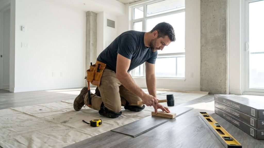 Thi công sàn nhựa hèm khóa EIR bằng hệ thống hèm khóa
